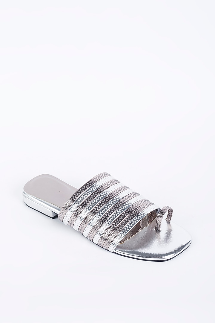 Pewter Grey Faux Leather Flats by Crimzon at Pernia's Pop Up Shop