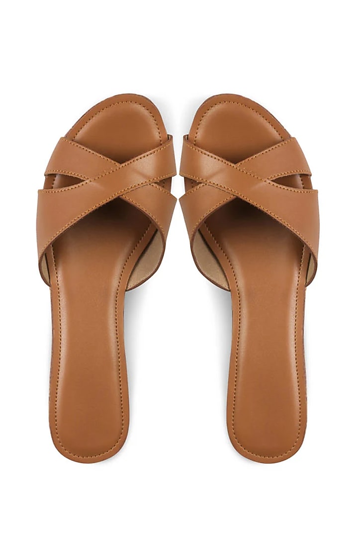 Tan Faux Leather Embellished Cork Wedges by Crimzon at Pernia's Pop Up Shop