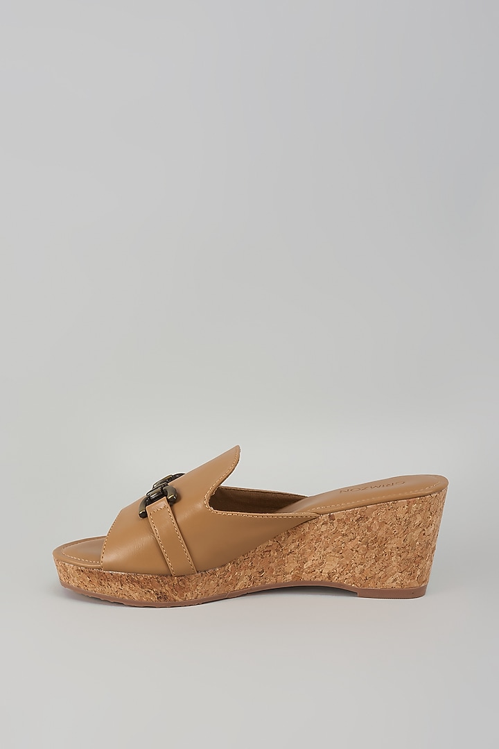 Beige Faux Leather Embellished Wedges by Crimzon at Pernia's Pop Up Shop