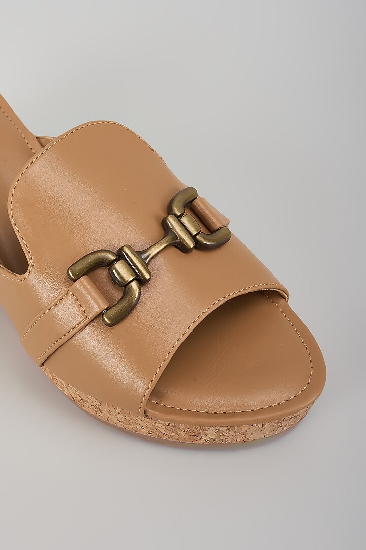 Beige Faux Leather Embellished Wedges by Crimzon at Pernia's Pop Up Shop