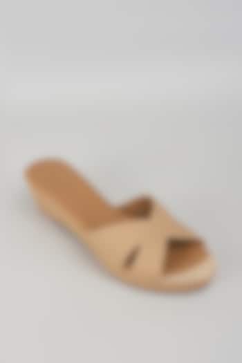 Beige & Nude Faux Leather Wedges by Crimzon at Pernia's Pop Up Shop