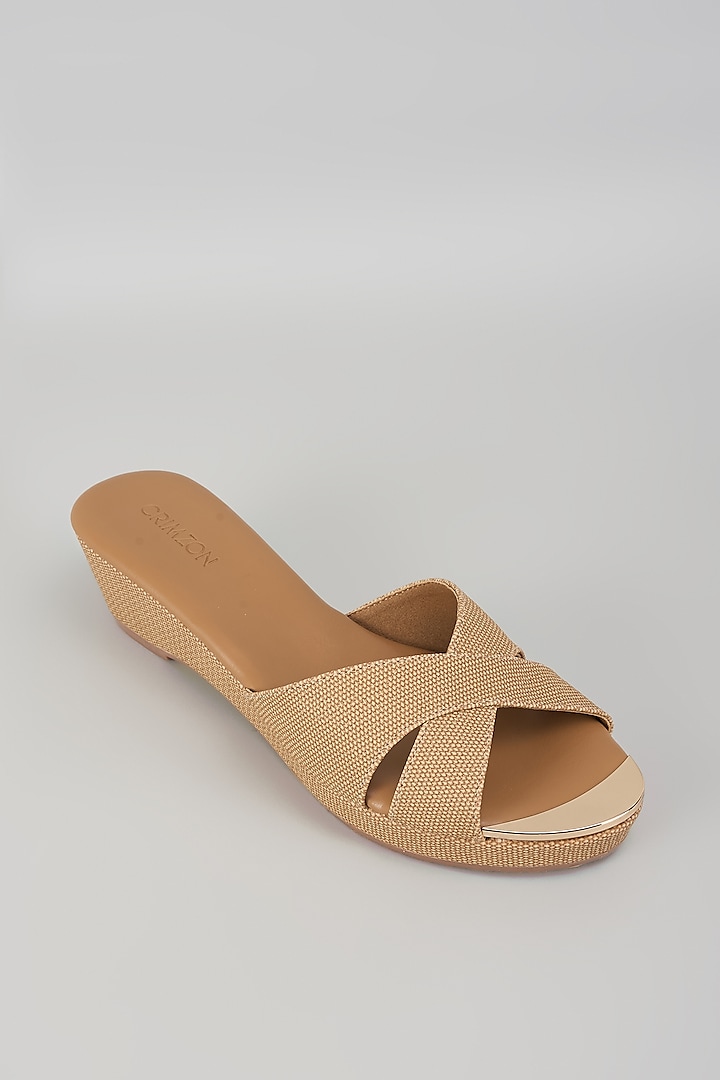 Beige & Nude Faux Leather Wedges by Crimzon at Pernia's Pop Up Shop