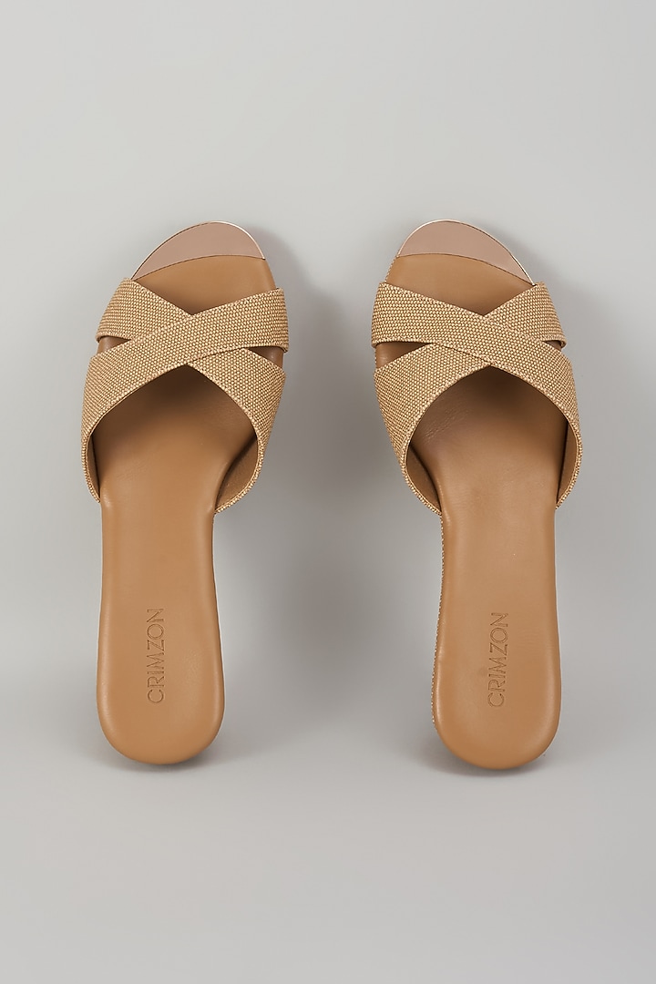 Beige & Nude Faux Leather Wedges by Crimzon at Pernia's Pop Up Shop