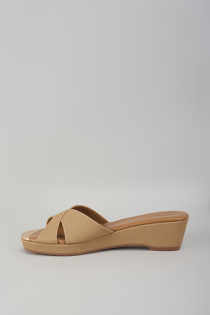 Beige & Nude Faux Leather Wedges by Crimzon at Pernia's Pop Up Shop