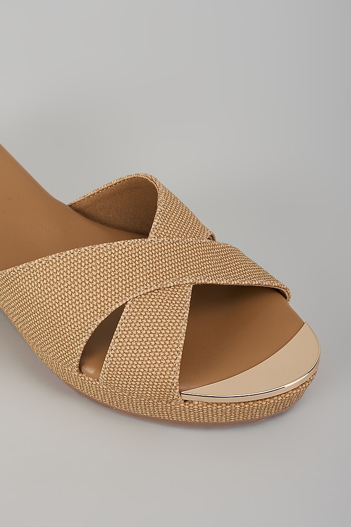 Beige & Nude Faux Leather Wedges by Crimzon at Pernia's Pop Up Shop