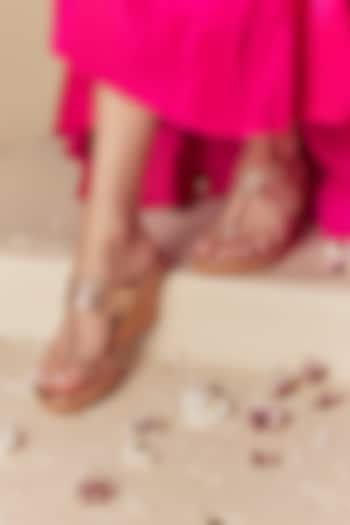 Beige & Rose Gold Wedges by Crimzon at Pernia's Pop Up Shop