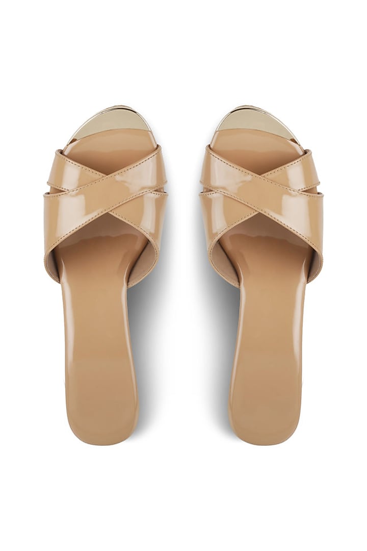 Beige Faux Leather Slip-On Wedges by Crimzon at Pernia's Pop Up Shop