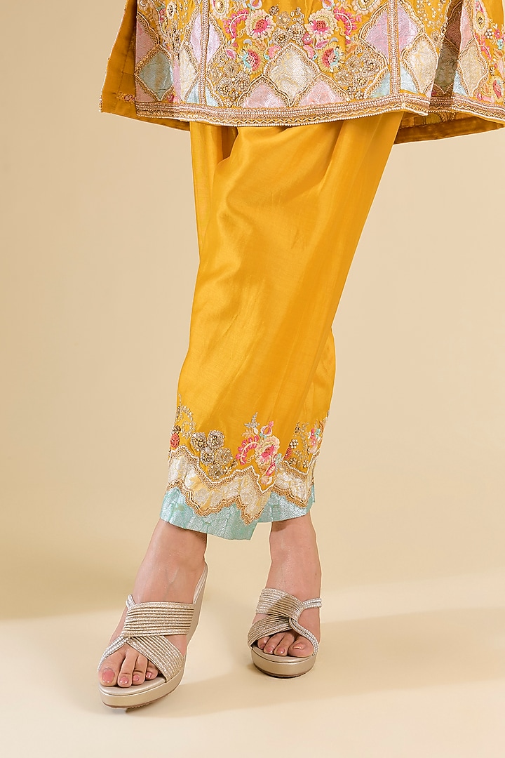 Champagne Gold Faux Leather Pearl Embellished Pleated Wedges by Crimzon at Pernia's Pop Up Shop