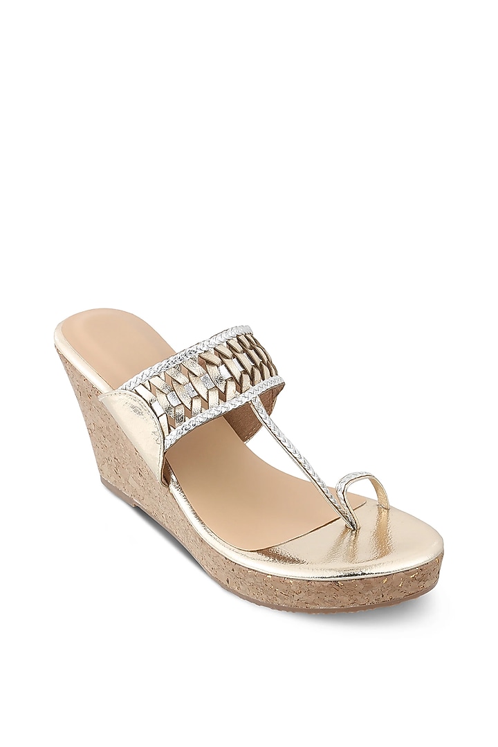 Gold & Silver Faux Leather Embellished Wedges by Crimzon at Pernia's Pop Up Shop