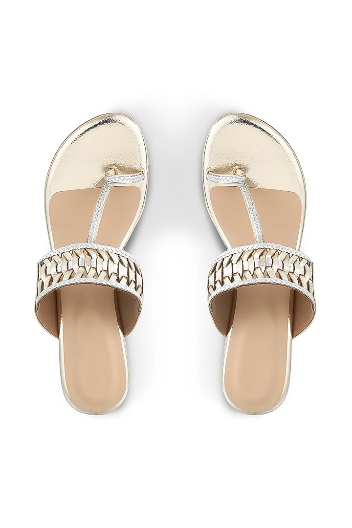 Gold & Silver Faux Leather Embellished Wedges by Crimzon at Pernia's Pop Up Shop