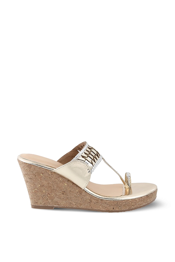 Gold & Silver Faux Leather Embellished Wedges by Crimzon at Pernia's Pop Up Shop