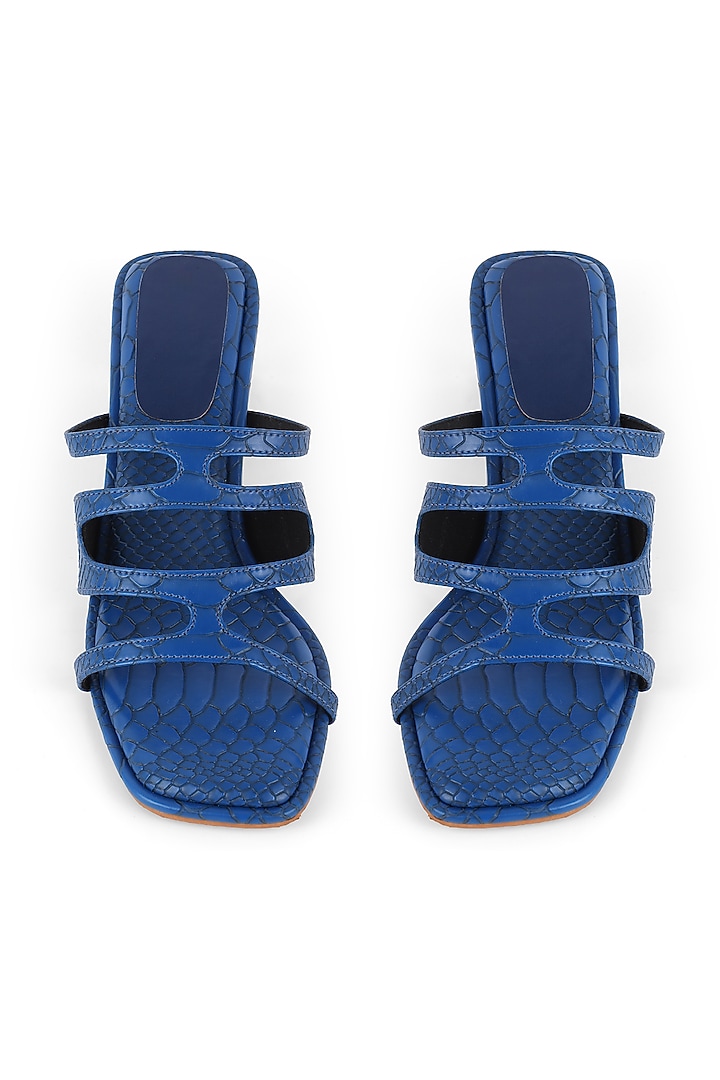 Blue Faux Leather Embellished Strappy Block Heels by Crimzon at Pernia's Pop Up Shop