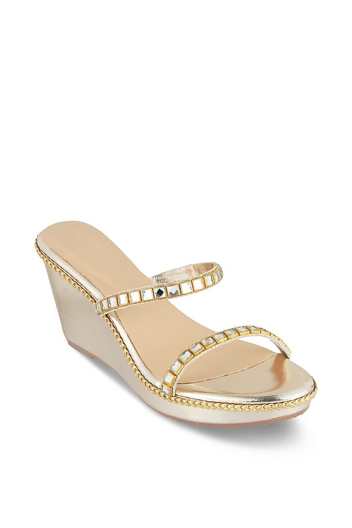 Gold Embellished Wedges by Crimzon at Pernia's Pop Up Shop