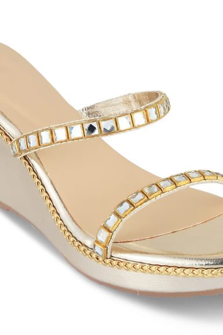 Gold Embellished Wedges by Crimzon at Pernia's Pop Up Shop