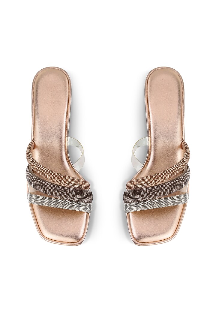 Rose Gold Faux Leather Embellished Wedges by Crimzon at Pernia's Pop Up Shop