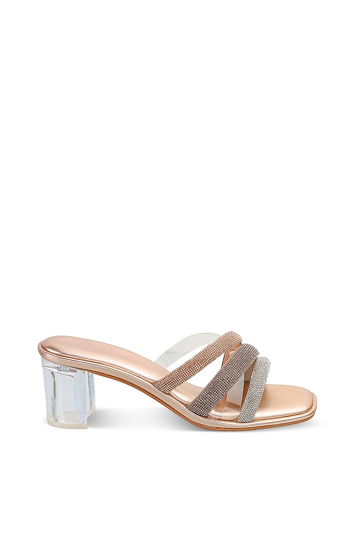 Rose Gold Faux Leather Embellished Wedges by Crimzon at Pernia's Pop Up Shop