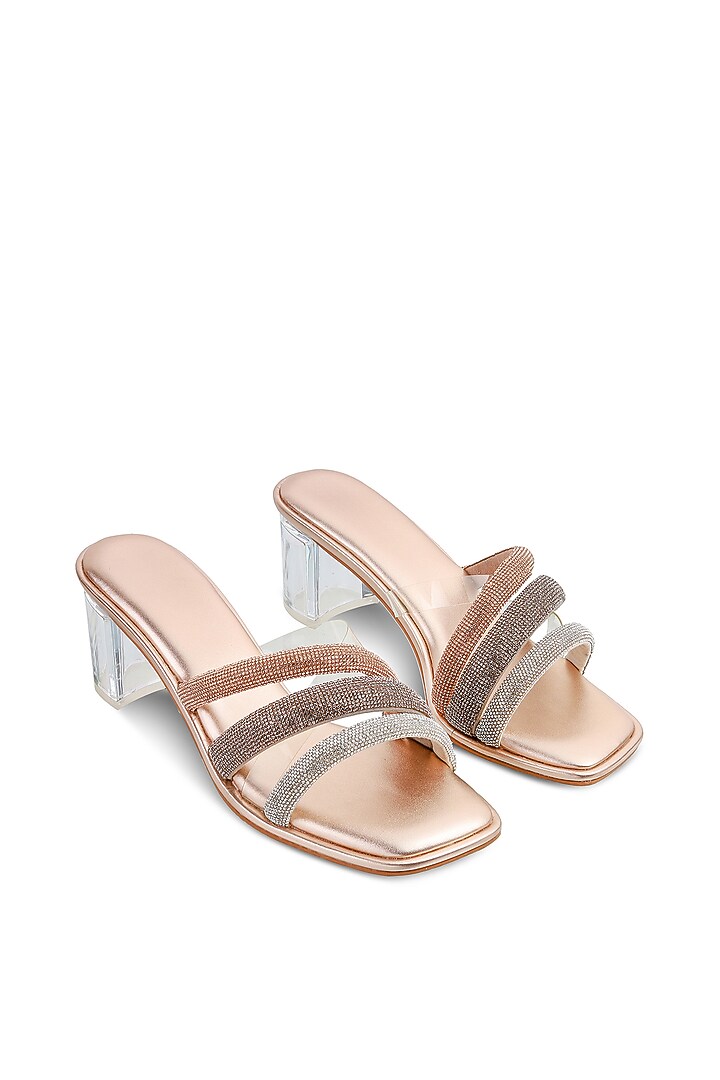 Rose Gold Faux Leather Embellished Wedges by Crimzon at Pernia's Pop Up Shop