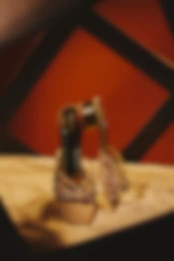 Antique Gold Faux Leather Block Heels by Crimzon at Pernia's Pop Up Shop