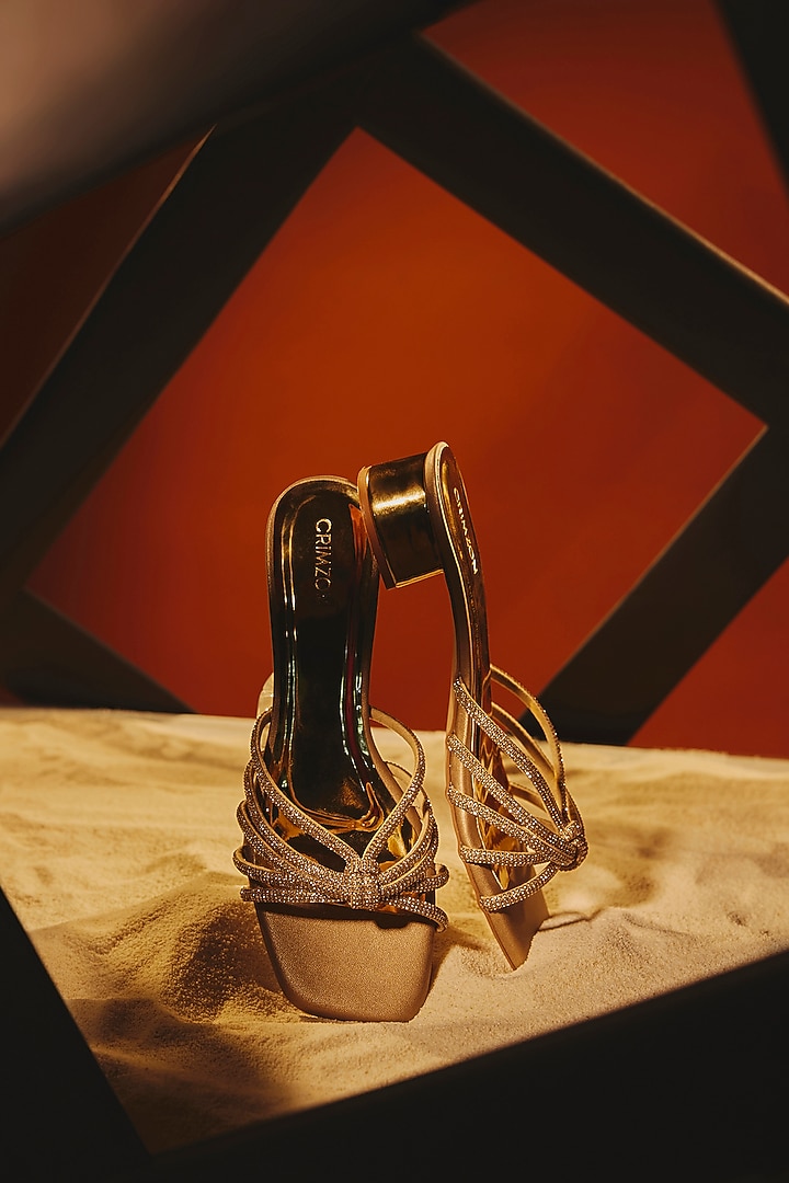 Antique Gold Faux Leather Block Heels by Crimzon at Pernia's Pop Up Shop