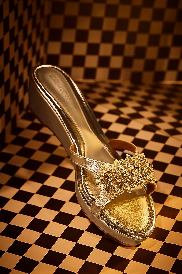 Silver Faux Leather Wedges by Crimzon at Pernia's Pop Up Shop