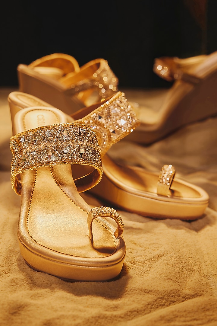 Champagne Gold Faux Leather Wedges by Crimzon at Pernia's Pop Up Shop