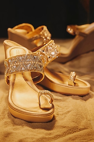 Champagne Gold Faux Leather Wedges by Crimzon