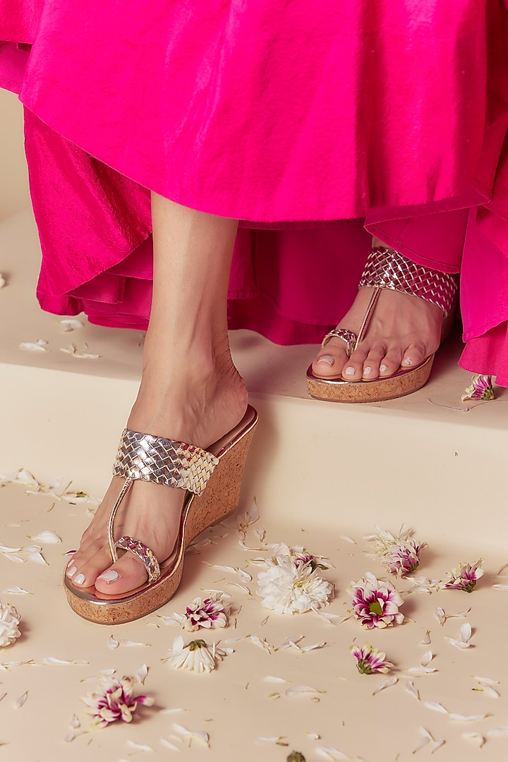 Silver & Gold Faux Leather Wedges by Crimzon at Pernia's Pop Up Shop