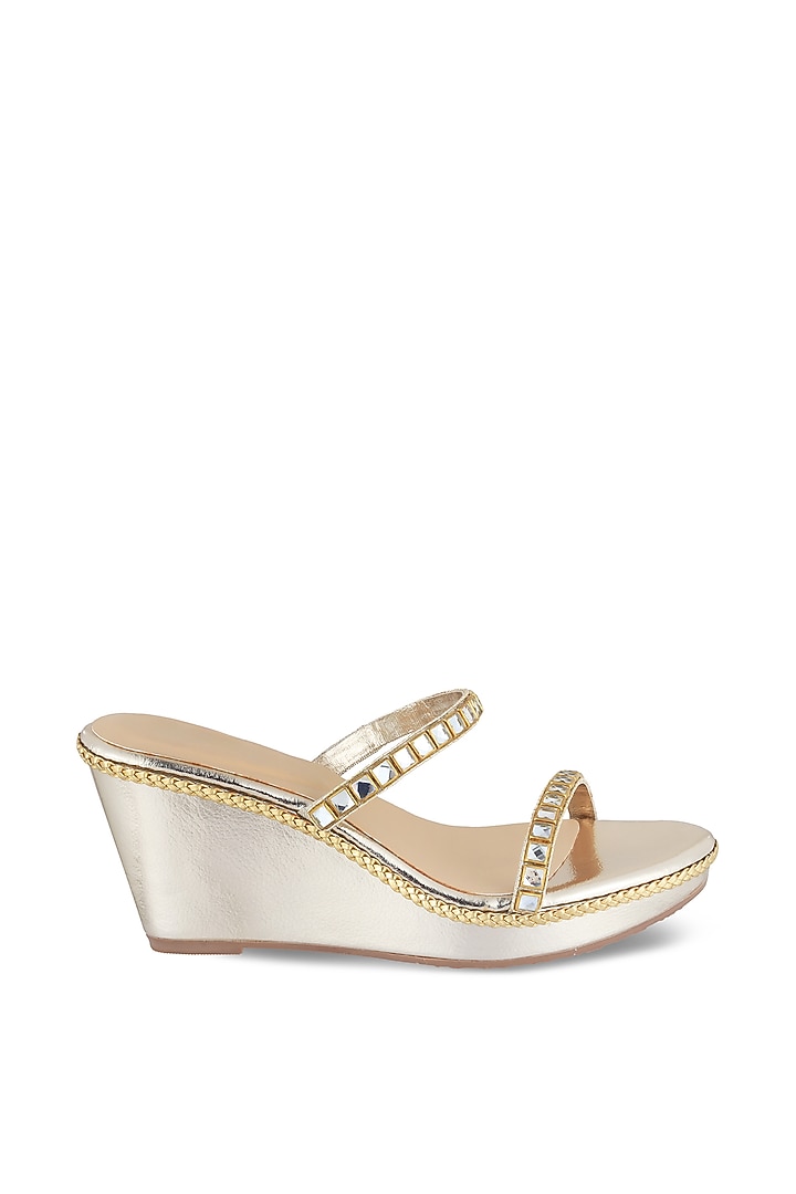 Gold Embellished Wedges by Crimzon at Pernia's Pop Up Shop