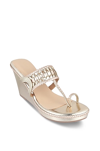 Rose Gold Faux Leather Wedges by Crimzon