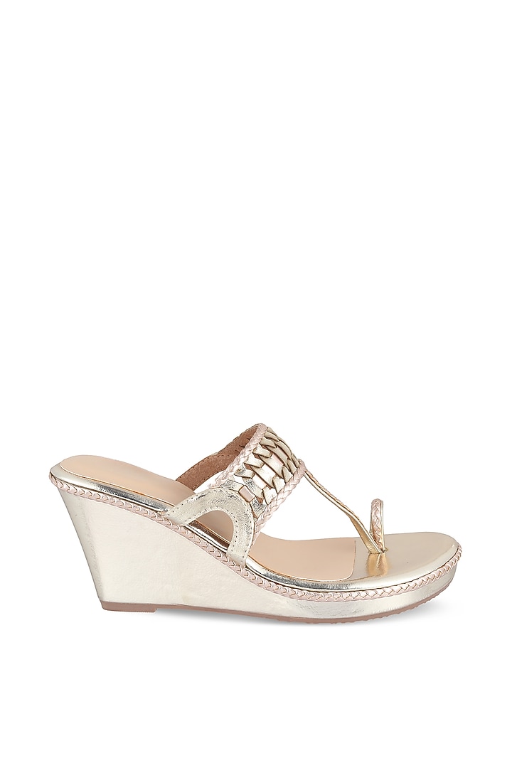 Rose Gold Faux Leather Wedges by Crimzon at Pernia's Pop Up Shop
