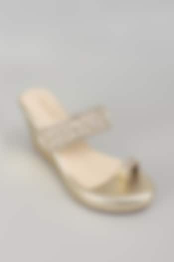 Gold Faux Leather Embellished Wedges by Crimzon at Pernia's Pop Up Shop