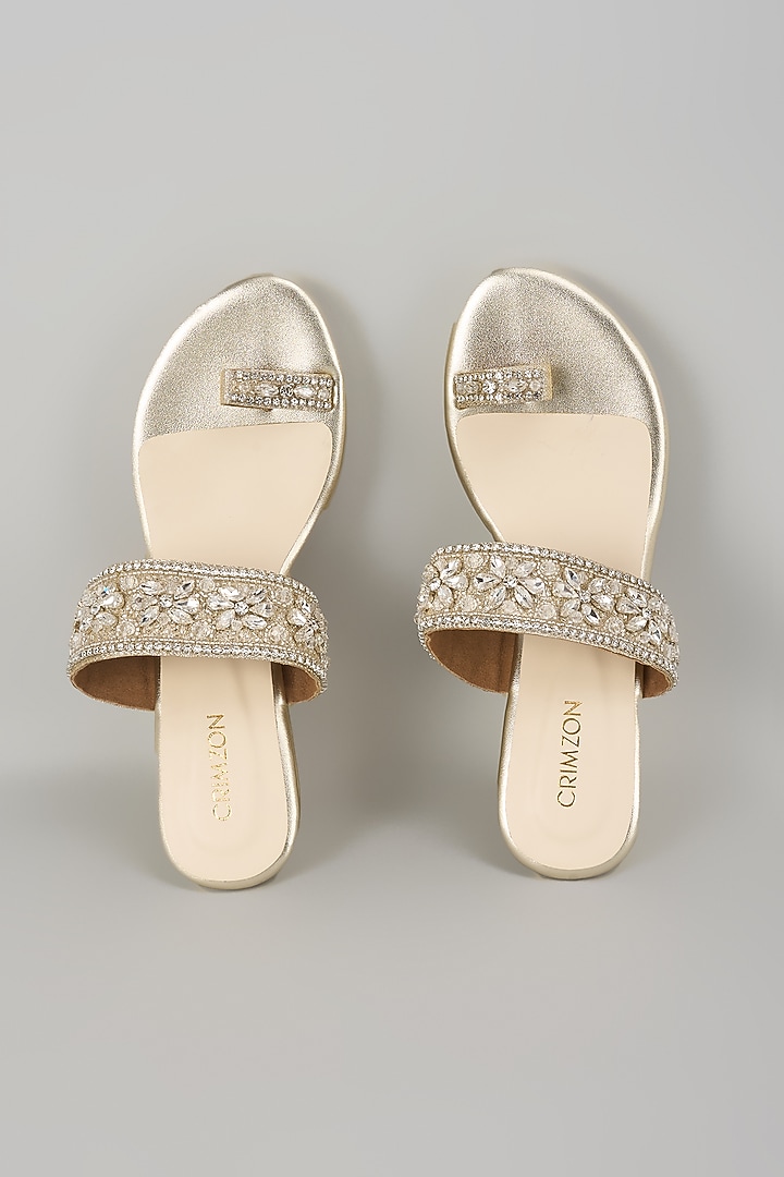 Gold Faux Leather Embellished Wedges by Crimzon at Pernia's Pop Up Shop