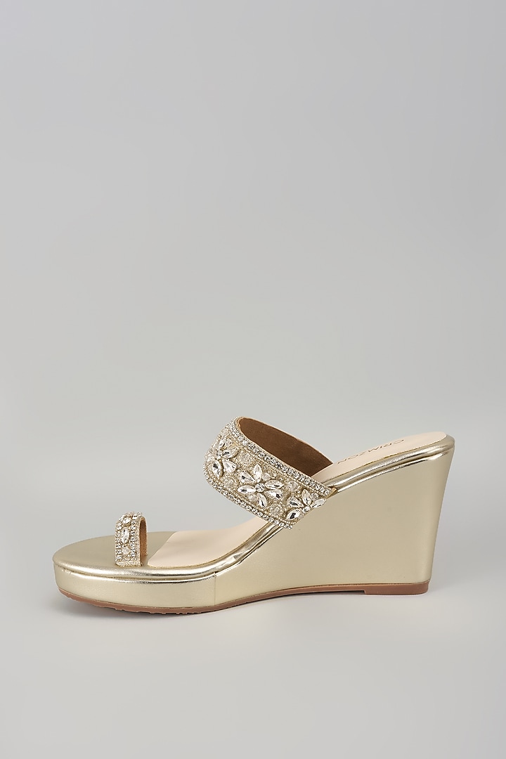 Gold Faux Leather Embellished Wedges by Crimzon at Pernia's Pop Up Shop