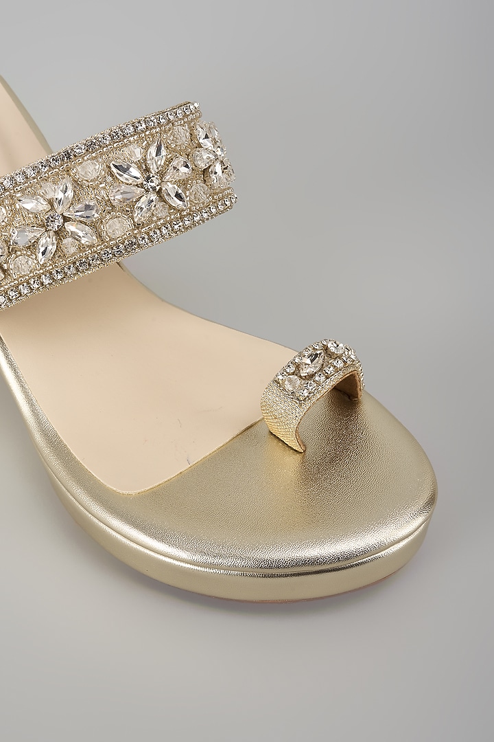 Gold Faux Leather Embellished Wedges by Crimzon at Pernia's Pop Up Shop