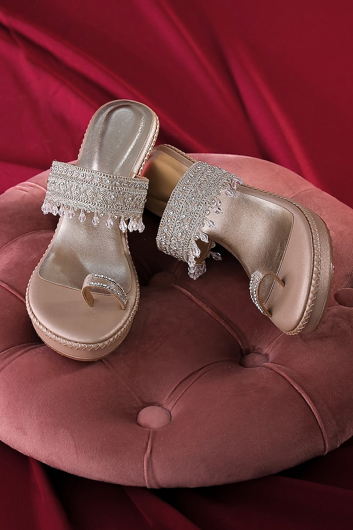 Silver Faux Leather Embellished Wedges by Crimzon at Pernia's Pop Up Shop