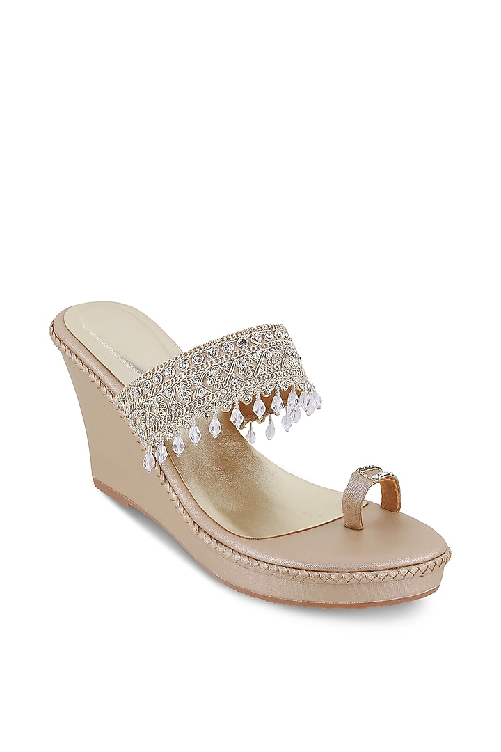 Silver Faux Leather Embellished Wedges by Crimzon at Pernia's Pop Up Shop