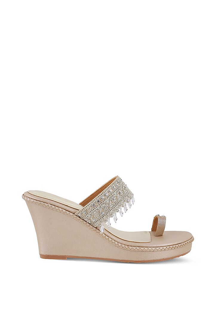 Silver Faux Leather Embellished Wedges by Crimzon at Pernia's Pop Up Shop
