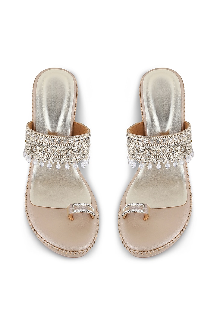Silver Faux Leather Embellished Wedges by Crimzon at Pernia's Pop Up Shop