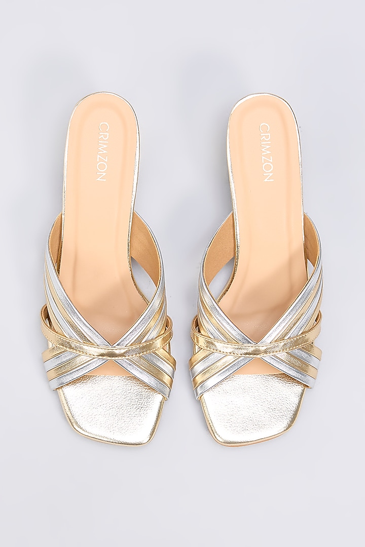 Gold Faux Leather Block Heels by Crimzon at Pernia's Pop Up Shop