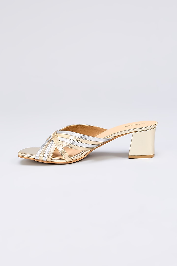 Gold Faux Leather Block Heels by Crimzon at Pernia's Pop Up Shop