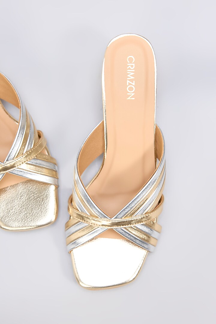 Gold Faux Leather Block Heels by Crimzon at Pernia's Pop Up Shop
