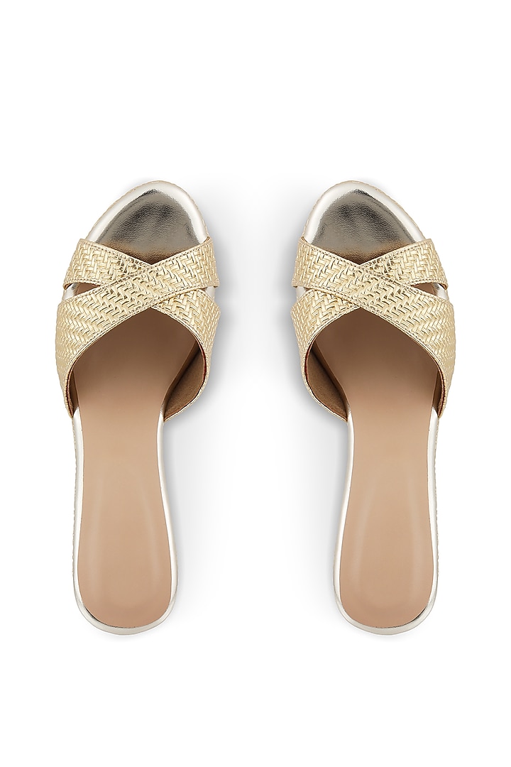 Gold Faux Leather Woven Wedges by Crimzon at Pernia's Pop Up Shop