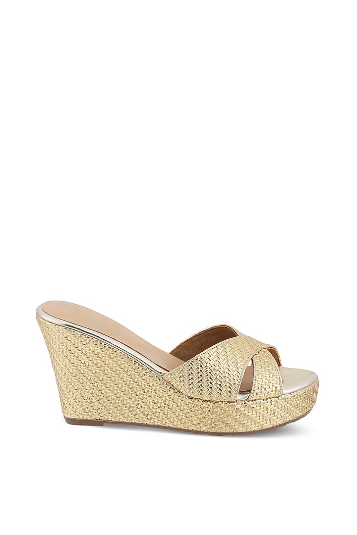 Gold Faux Leather Woven Wedges by Crimzon at Pernia's Pop Up Shop