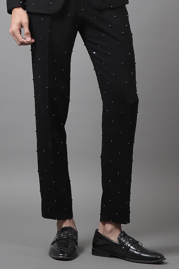 Black Suiting Tuxedo Set by Contrast By Parth at Pernia's Pop Up Shop