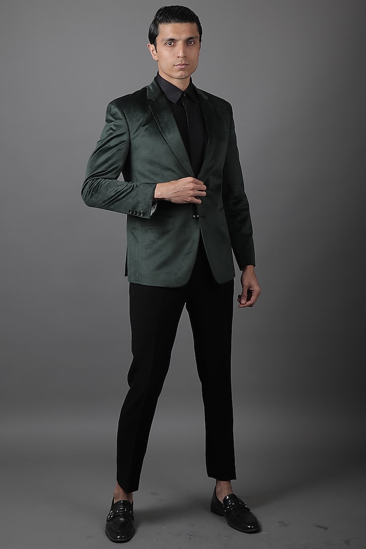 Olive Green Suiting Tuxedo Set by Contrast By Parth