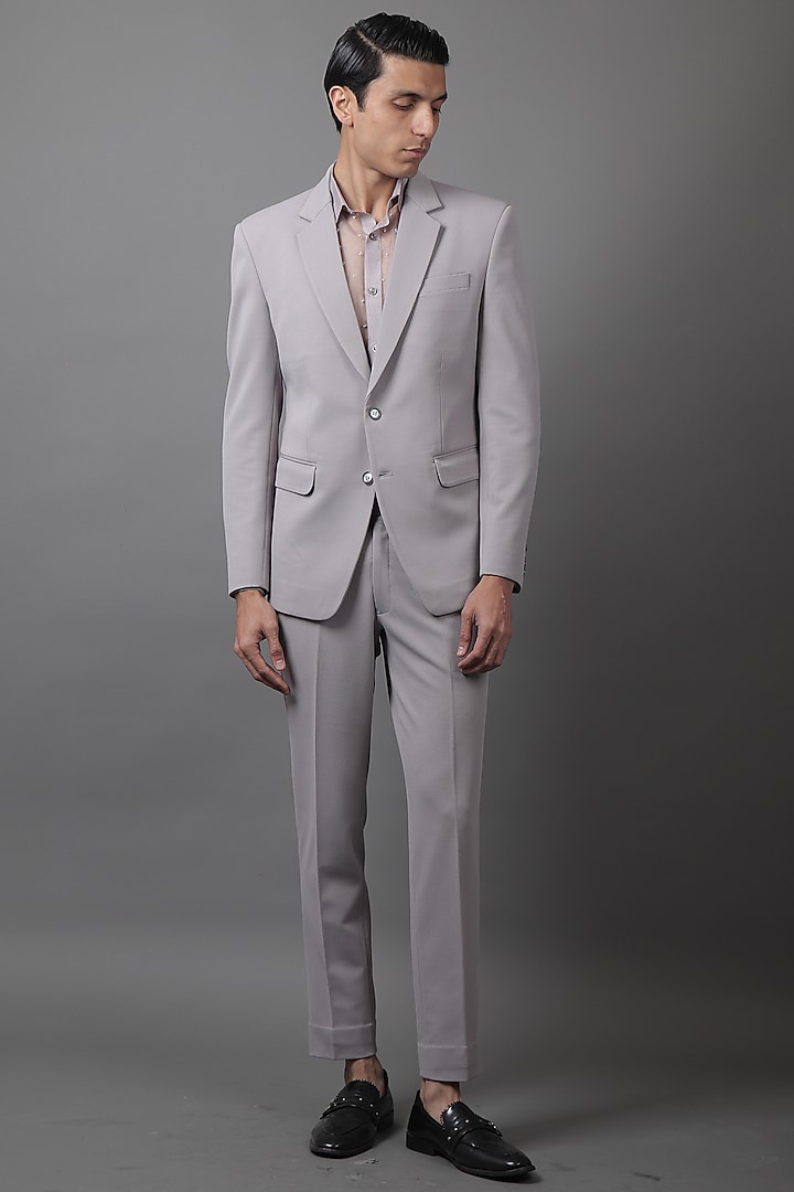 Grey Suiting Tuxedo Set by Contrast By Parth