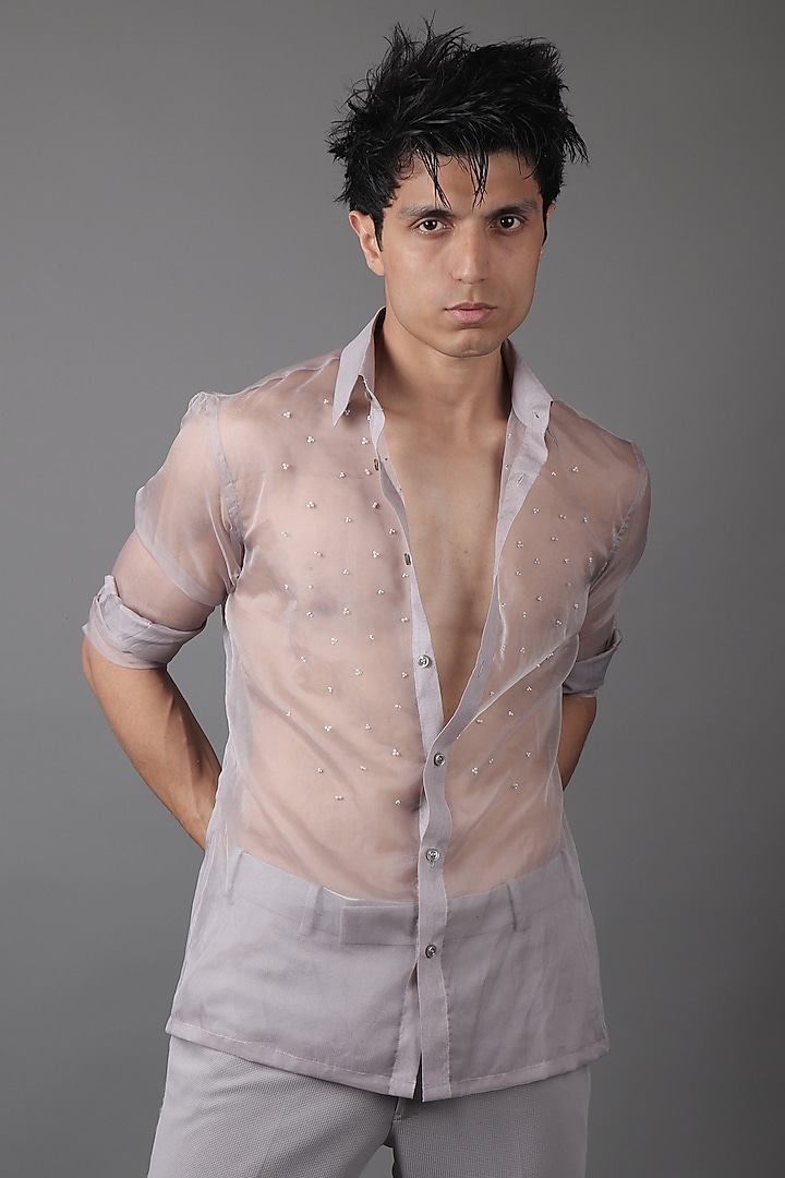 Grey Suiting Tuxedo Set by Contrast By Parth at Pernia's Pop Up Shop