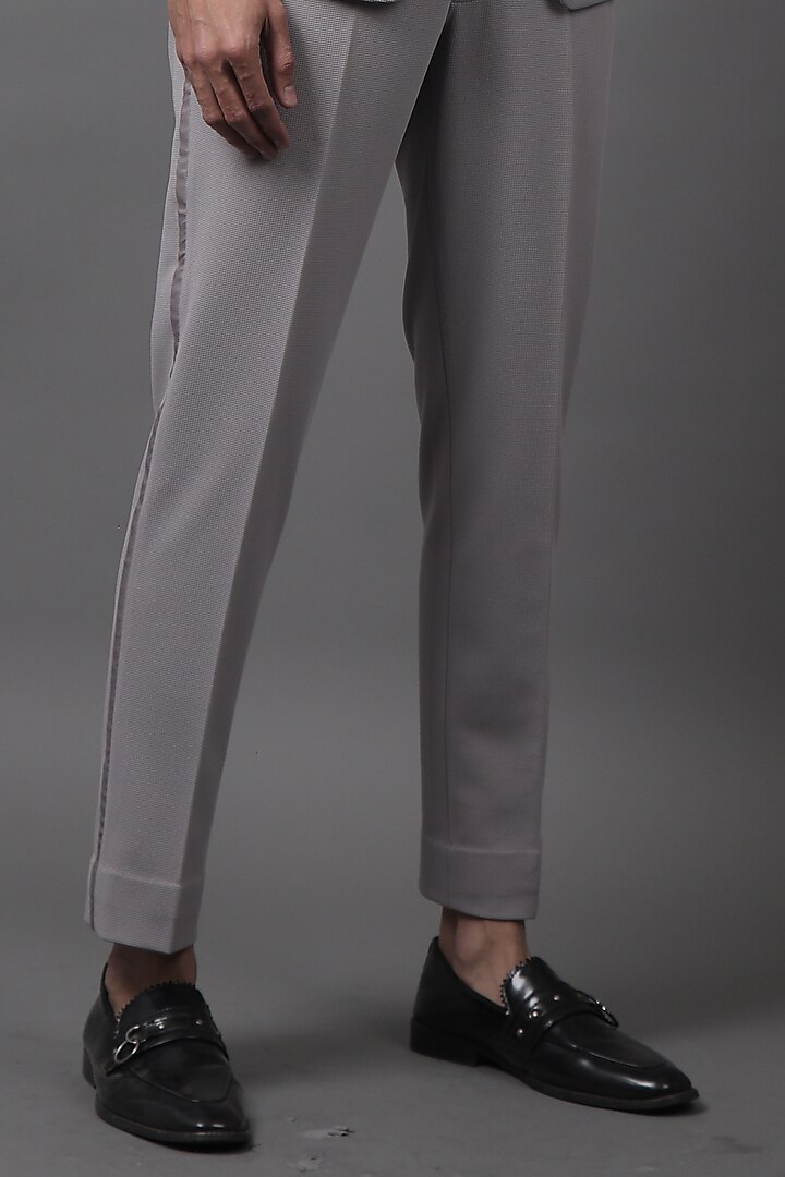Grey Suiting Tuxedo Set by Contrast By Parth at Pernia's Pop Up Shop