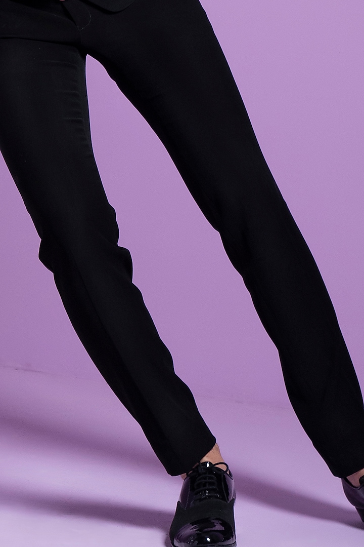 Black Italian Suiting Embroidered Tuxedo Set by Contrast By Parth at Pernia's Pop Up Shop