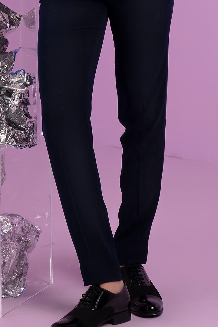 Midnight Blue Italian Suiting Embroidered Tuxedo Set by Contrast By Parth at Pernia's Pop Up Shop